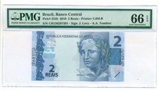 Brazil 2010 2 Reais Bank Note Gem Unc 66 EPQ PMG