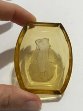 Art Nouveau Intaglio Etched Amber Glass Miniature Salt Cellar Dip Dish