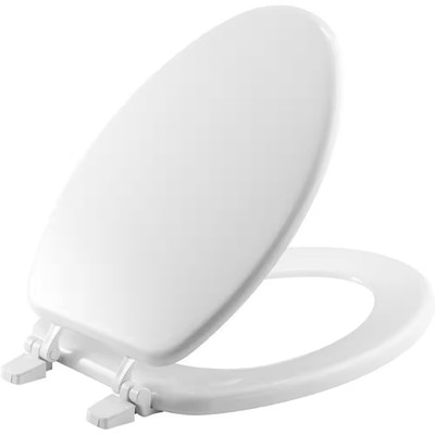 Elongated Enameled Wood Toilet Seat in White