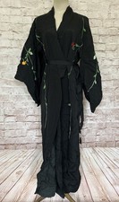 Vintage Authentic Japanese Kimono Robe ONE SIZE Black Floral