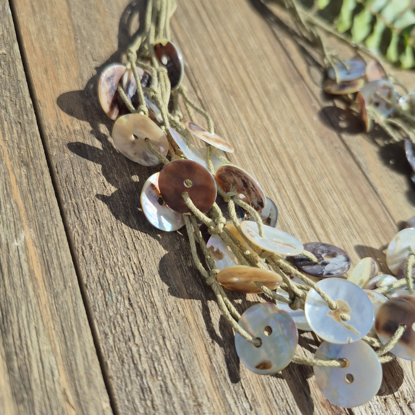 Handmade Multi-Strand Shell Button Cord Necklace … - image 11