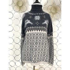 VTG Womens Angora Fair Isle Turtleneck Sweater S Reindeer Christmas Holiday Cozy