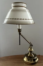 VTG Brass Tole Lamp Beige Gold Painted Adjustable Reading Light Metal Shade