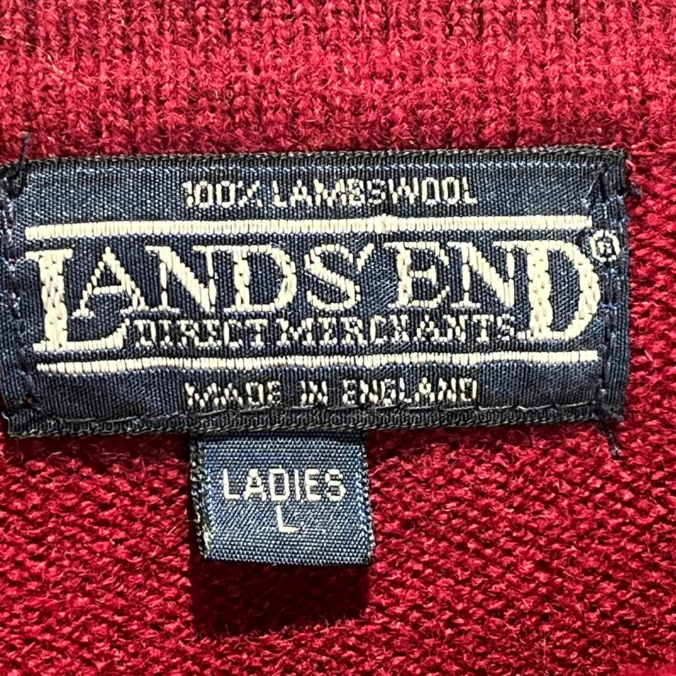 Suéter polo vintage Lands' End para mujer grande rojo 100 % lana de cordero acanalado Inglaterra Foto 3 de 4