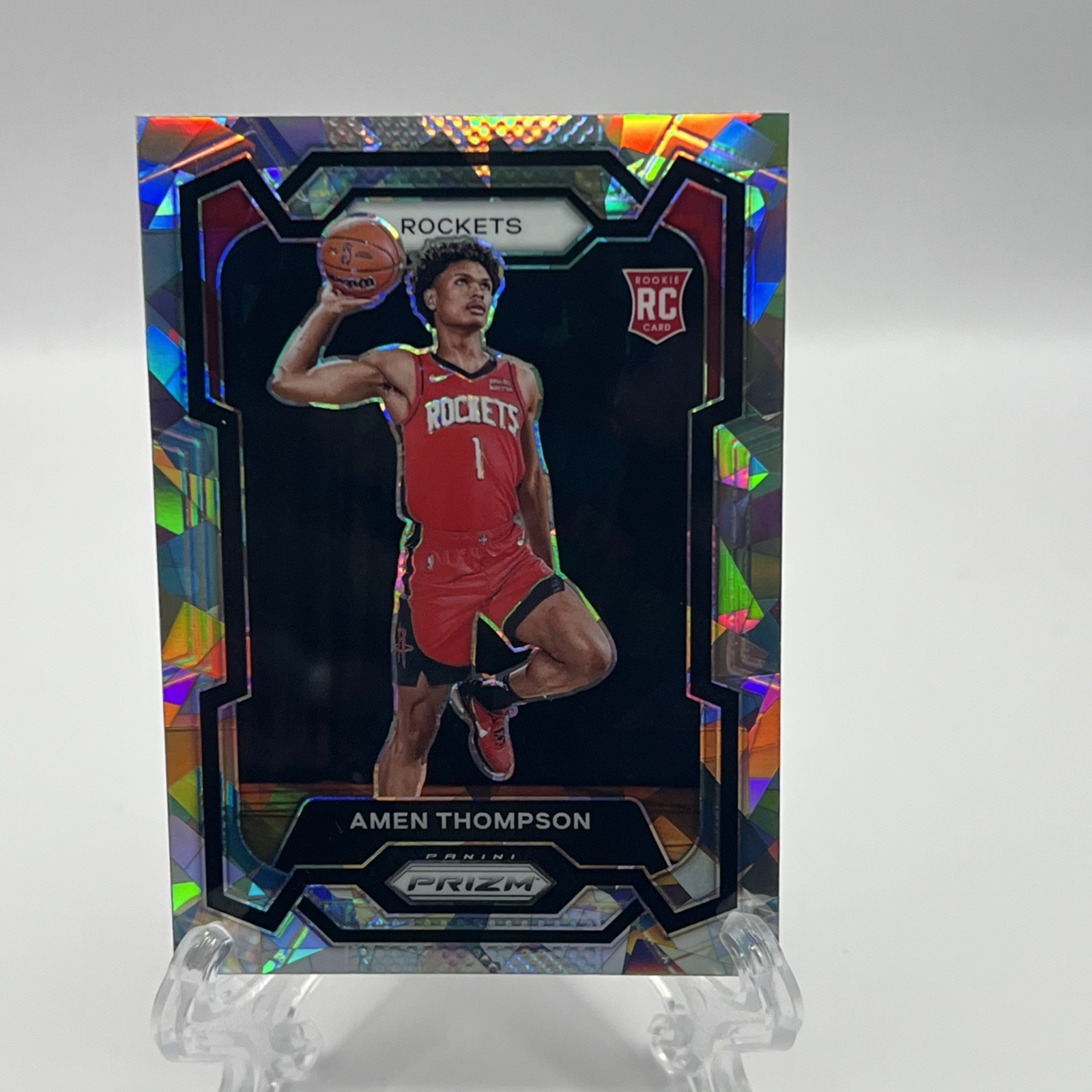 Amen Thompson 2023-24 Panini NBA Prizm Silver Cracked Ice #150 Rookie RC