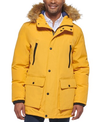Club Room Mens Classic fit Parka Coat XXL Yellow Solid Fur Trim