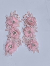3D Chiffon Flower Floral Corded Lace Applique - Light Pink- 8  x 2.75  One Each