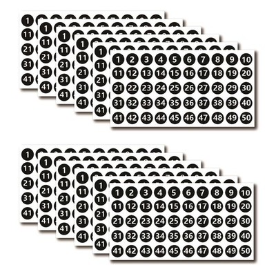 12 Sheets 600 Pieces Vinyl Black Number Stickers, 1 Inch Self-Adhesive Waterp...