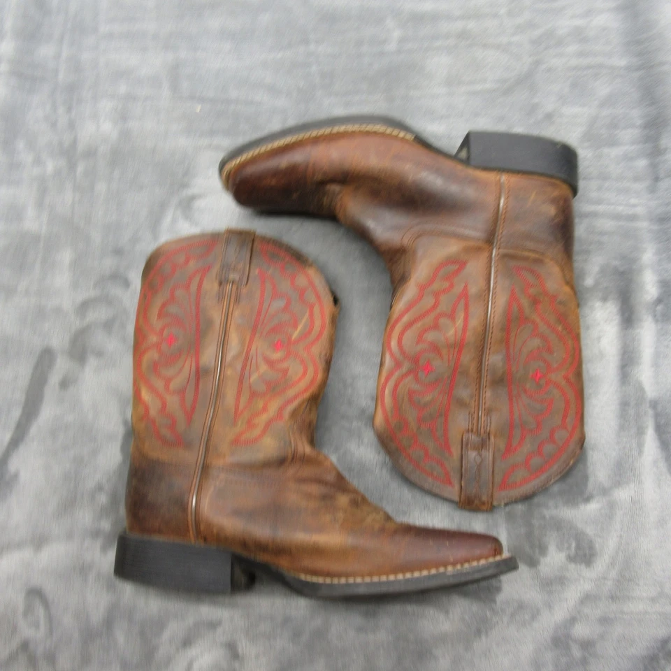 Ariat Western Boot Juvenil 4 Cuero Marrón Puntera Cuadrada Bordado Dibujo Rápido Vaquero Foto 4 de 4