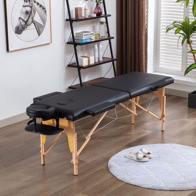 Masajeo Portable Foldable Black Massage Table Wood PVC