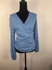 Boden Elodie Faux Wrap Top in Navy Scattered Spot  Size US 10 Blue Polka Dot