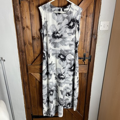 RJR John Rocha Grey Sleeveless Floral Midi Asymmetric Hem Formal Dress UK 10