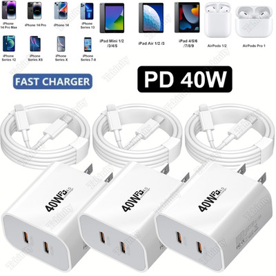 Fast Charger USB-C 40W Adapter PD Type C Cable For iPhone 14 13 12 11 XS XR X 8