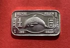 1 Gram Solid Silver Ingot With Cute Dolphin! .999 Pure Silver!