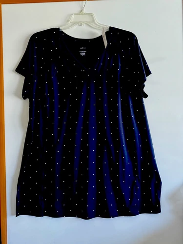 Nuovo con etichetta! J JILL FIT SUPREME TUNICA ELASTICIZZATA CON CUCITURE XL BLU NAVY PUNTI BIANCHI BELLA!