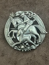 925 Sterling Silver Vintage Horse Jumping Equestrian Impala D’oase Pin Brooch