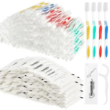 300 Pcs Individually Wrapped Toothbrushes Bulk with Dental Floss Set 100 Soft...