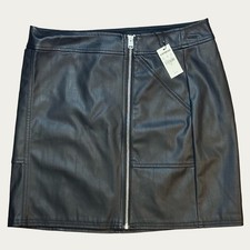 Y2K Express Open Zipper Faux Leather Mini Skirt. Black, Women's Size 8 NWT