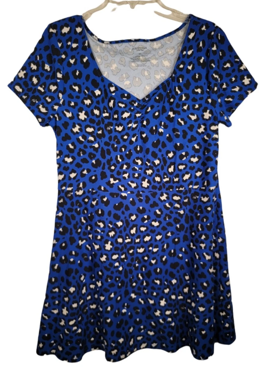 NWT Arizona Jean Co. Leopard Print Blue Girl's Short Sleeve A-line Dress Size-XL
