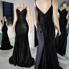Black Mermaid Wedding Dresses Spaghetti Straps Beading Sparkling Bridal Gowns