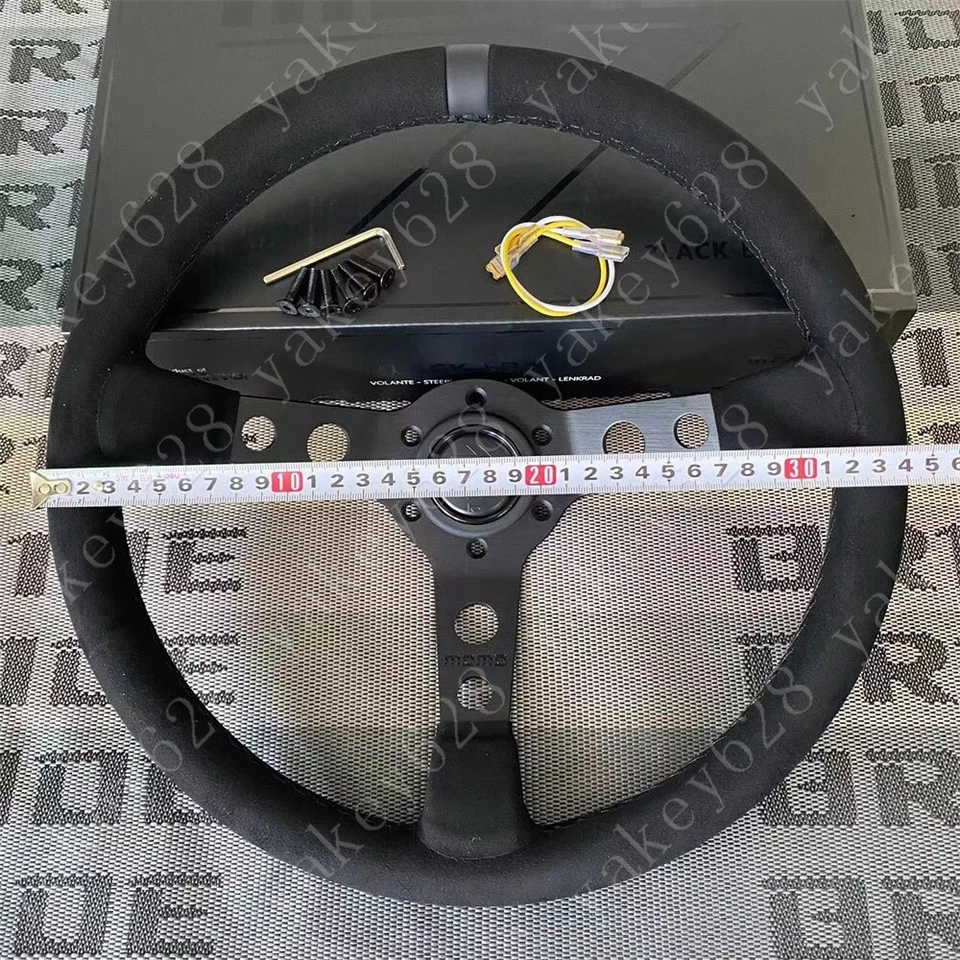 Volante deportivo MOMO BLACK EDITION 350 mm/14 pulgadas MOD07 plato profundo gamuza NUEVO Y Foto 3 de 4