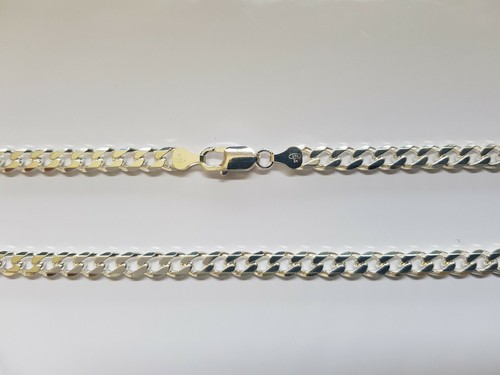 Genuine Solid 925 Sterling Silver Diamond Cut Bevelled Curb Mens Chain 50 cm - Picture 4 of 6