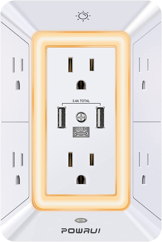 Multi Plug Outlet Surge Protector - 6 Outlet Extender with 3 USB Ports (1 USB C