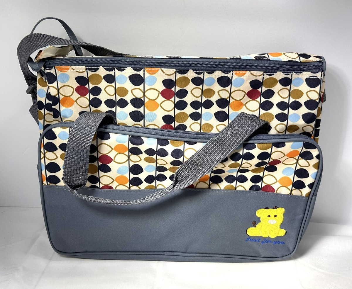 Just For You Diaper Bag Blue Tan Baby Tote Pockets Changing Pad