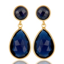 Women's Designer 925 Silver Blue Corundum Gemstone Wedding Earrings Jewelry