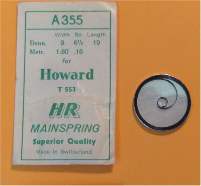 Howard 12 Size #553 Mainspring T-End-Blue Steel-New Old Stock