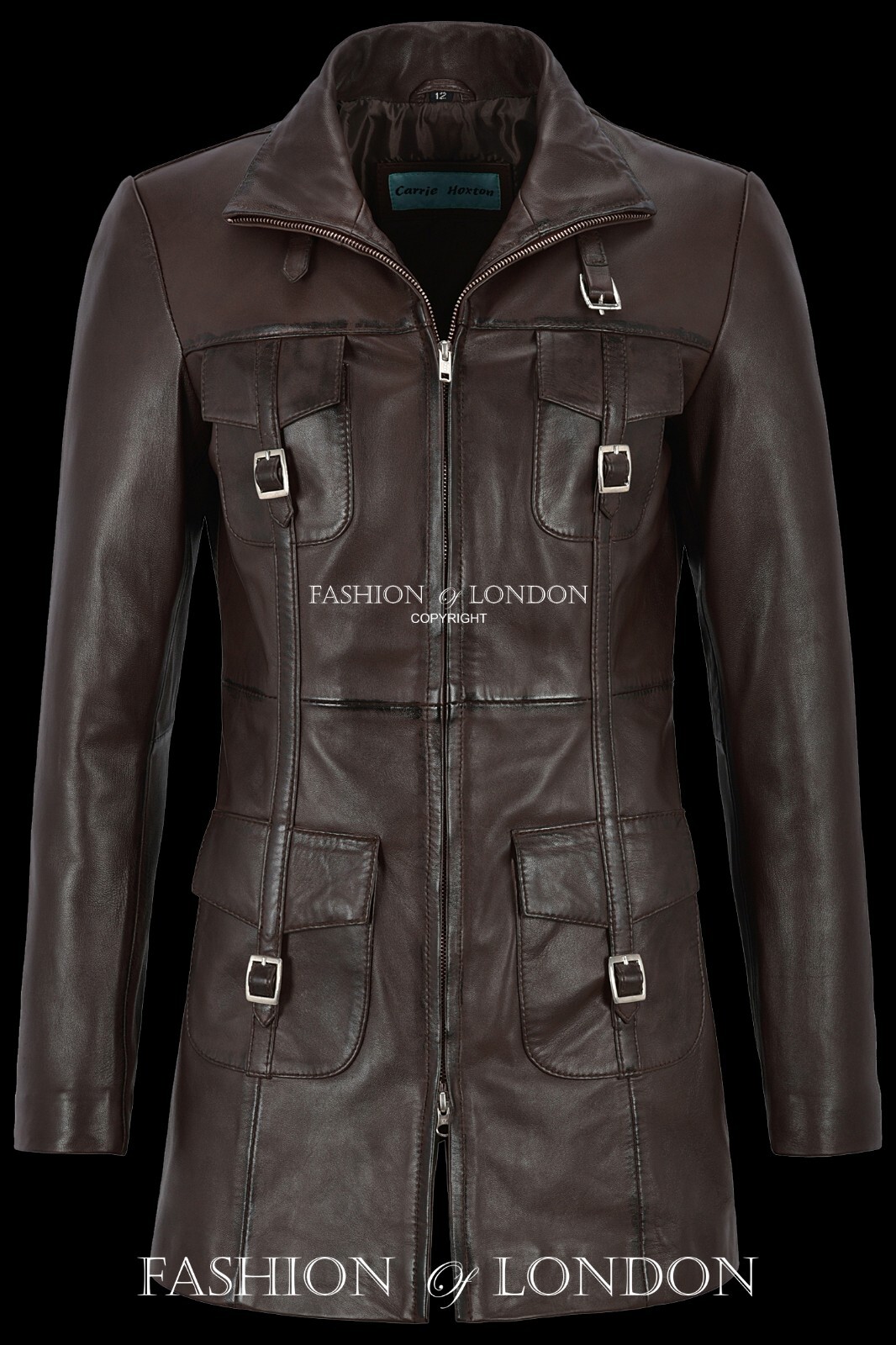 ALTRA Giacca donna pelle zip lunghezza media slim fit stile casual cappotto marrone 1310