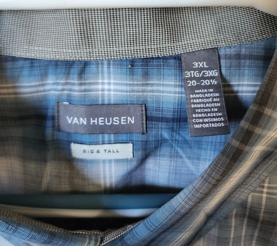 NEW Van Heusen Blue Plaid Long Sleeve Button Up Shirt Size 3XLB Big & Tall - Image 3 of 4
