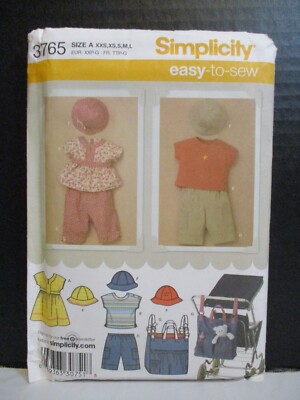 Simplicity Pattern 3765 Baby Top Pants T-Shirt Hat Stroller Bag Size XXS-L Uncut