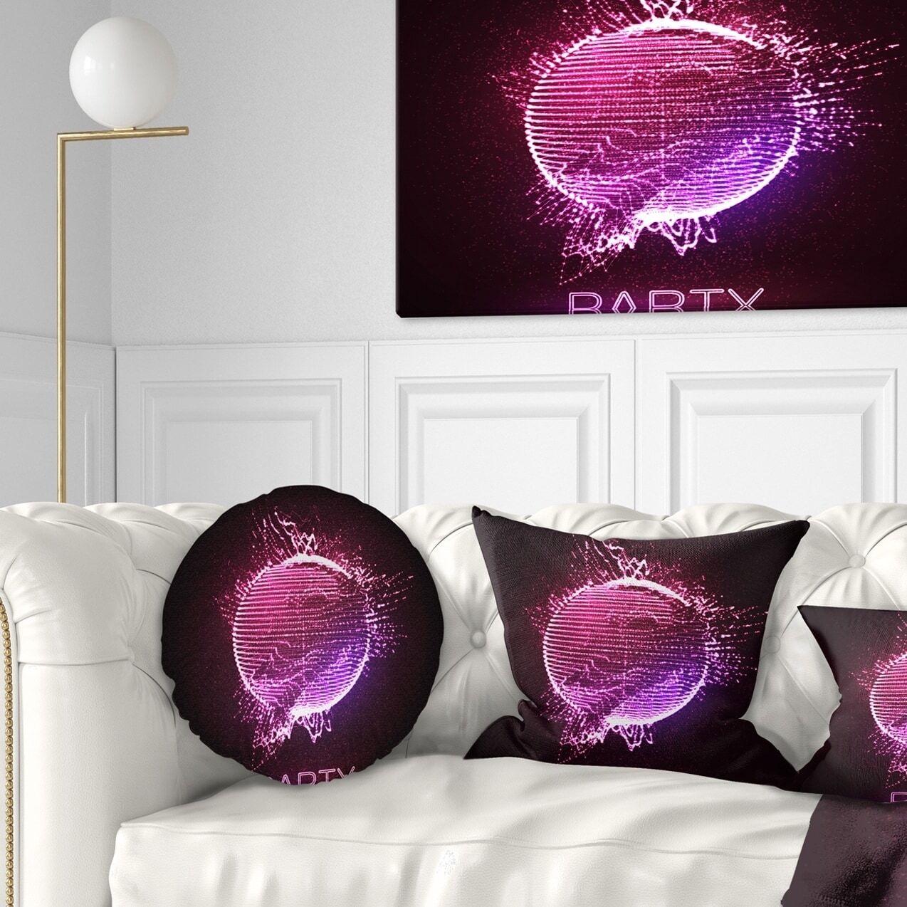 Designart 'Purple Party Neon Sign' Abstract Throw Pillow