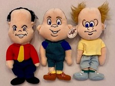 1998 Three Stooges Knucklehead Bean Bag Dolls: Moe, Larry, and Curly 9" w/Tags