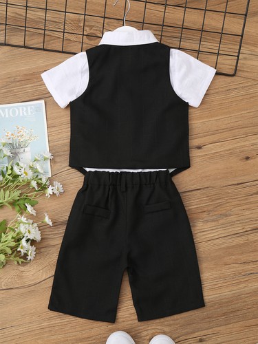 Baby Boys Gentleman Suits Formal Bow Tie Shirt + Shorts + Vest for Wedding Party - Picture 23 of 51