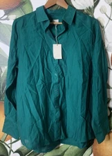 A New Day Medium Green Button Front Long Sleeve Shirt NWT