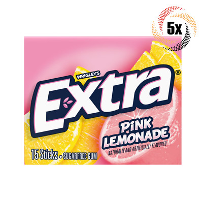 5x Packs Wrigley's Extra Pink Lemonade Gum | 15 Sticks Per Pack | Sugar Free