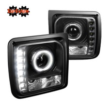 1997-2001 Jeep Cherokee Clear Lens Black Housing Projector Halo Headlights Led 1997-2001 Jeep Cherokee Clear Lens Black Housing Projector Halo Headlights Led