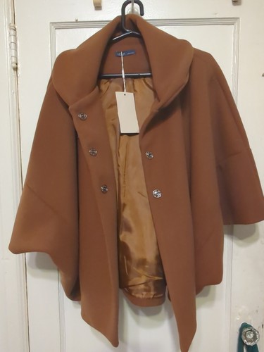 Vintage Women's Italian Bolero Wool Bolero Winter Coat Outerwear Open Jacket Tan - Picture 5 of 6