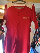 Budweiser Baseball Jersey 2XL Red And White Polyester Cool Base