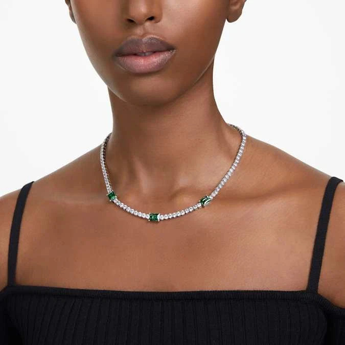 20TCW Emerald Cut Lab Created Emerald Tennis Necklace 14k White Gold Plated