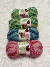 Lot Of 4 Lion Brand Ice Cream Cotton Blend Yarn Blueberry Strawberry Lime