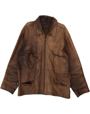 HALLHUBER Mens Leather Jacket UK 40 Large Brown Leather CO01