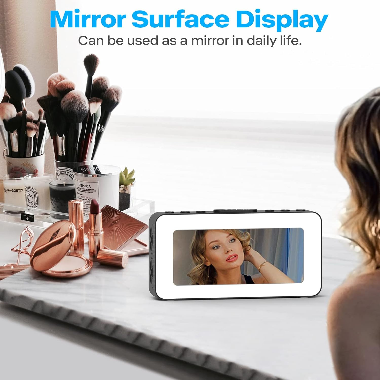 Kids Alarm Clock for Bedroom, Mirrored Digital Clock with 8 RGB Night Lights, 0%