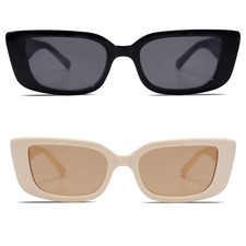 Rectangle Cat Eye Thin Sunglasses for Women 90s Retro Trendy Y2K Aesthetic Vi...