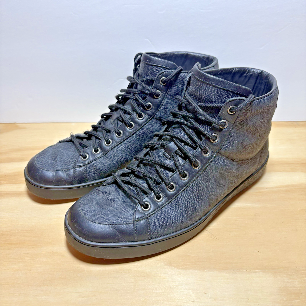 Gucci Mens Brooklyn Graphite GG Supreme Leather High Top Sneaker S7 US  Preowned