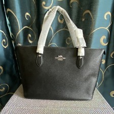 Coach Black Zip-Top Gallery Tote Handbag, Double Handles, Silver Hardware Logo