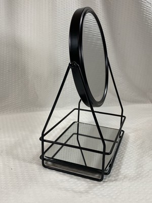 Swivel Tabletop Vanity Two-Sided Reversible Mirror With Cosmetic Holding Tray