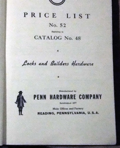 Penn Hardware Number 52 price list for catalog Number 48